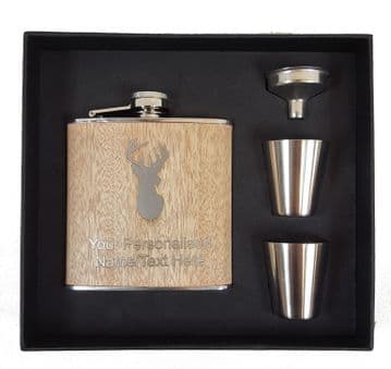 Personalised Engraved Wooden Hip Flask - Stag Image