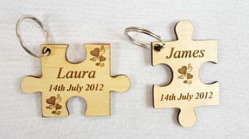 Personalised Engraved Wooden Jigsaw Keyring - Symbol of the 5th Year Anniversary