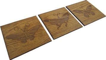 Set of 3 Engraved Wooden Butterfly Plaques - Wall Decor