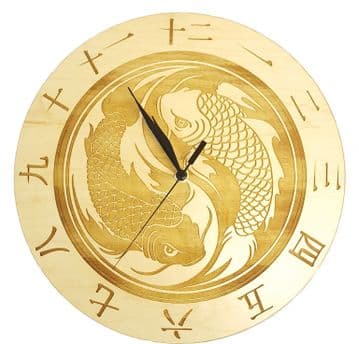 Two Fish Ying Yang Design Wall Clock - Choice Of Two Wood Types
