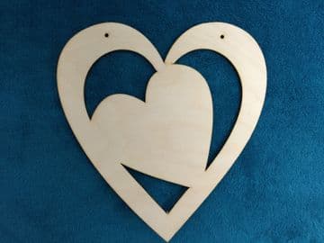 Wooden Hanging Heart in Heart - pack of 10
