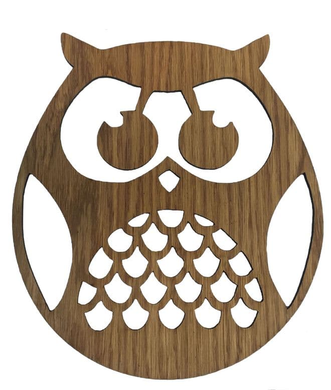Wooden Laser Cut Oak Round Owl Wall Art