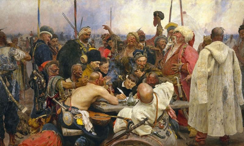 Repin, Ilya: The Zaporozhian Cossacks Replying to the Sultan of Turkey. Fine Art Print/Poster (5139)