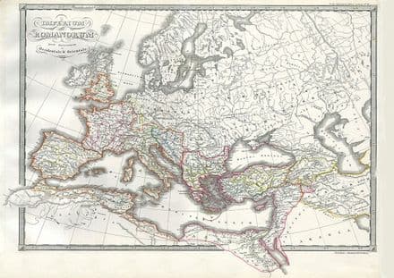 1850 Map of the Roman Empire as Divided into East and West (Ancient Rome)  Fine Art Print.  (004184)