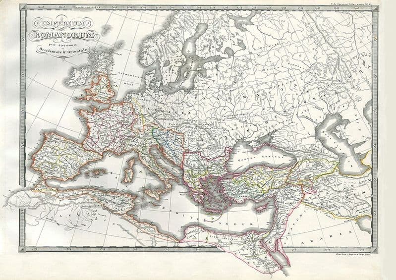 1850 Map of the Roman Empire as Divided into East and West (Ancient Rome)  Fine Art Print.  (004184)