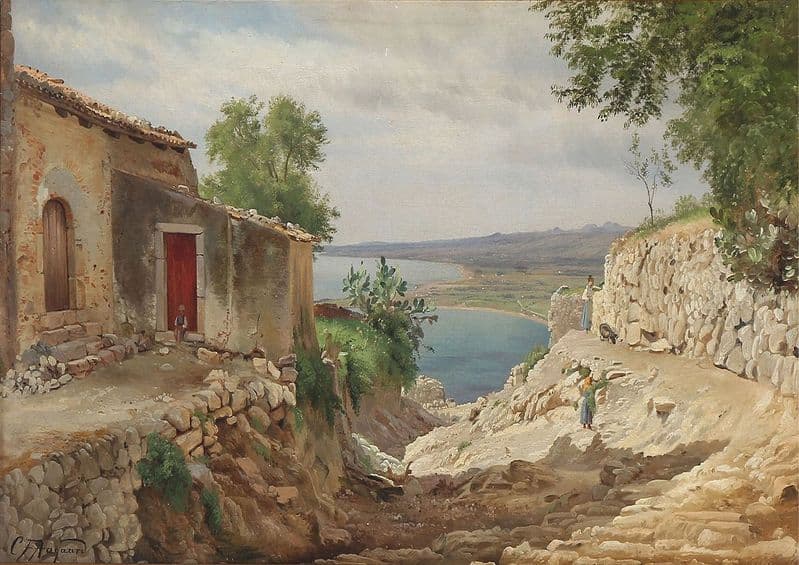 Aagaard, Carl Frederic: Fra Taormina (Coastal scape from Taormina on Sicily. Fine Art Print.