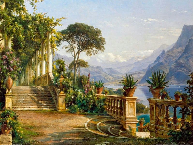 Aagaard, Carl Frederic: Lodge on Lake Como. Scenic Fine Art Print.