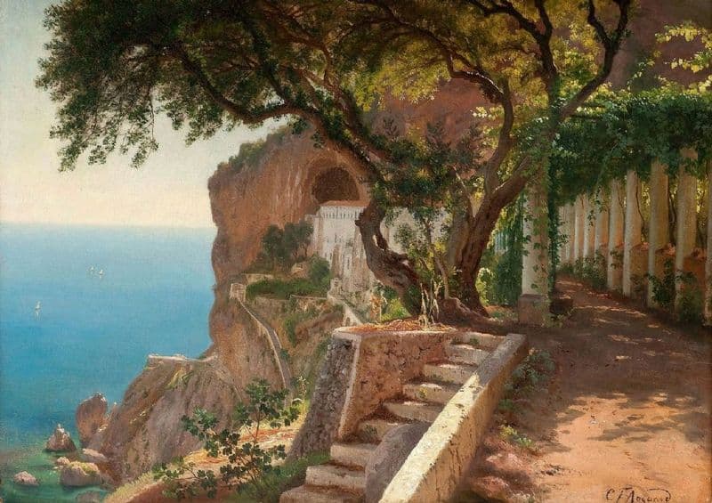 Aagaard, Carl Frederic: View to the Amalfi Coast. Italian Landscape Fine Art Print.