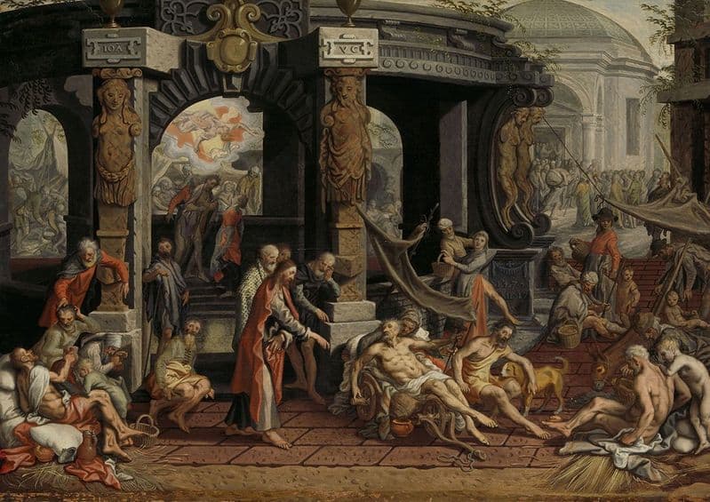 Aertsen, Pieter: The Healing of the Paralytic, Pool of Bethesda. Fine Art Print.  (004031)