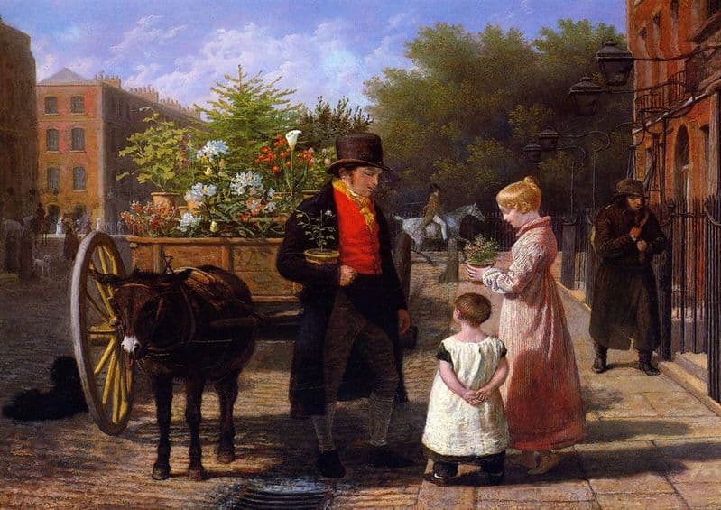 Agasse, Jacques Laurent: The Flower Seller in London. (Victorian Scene) Fine Art Print.  (00653)