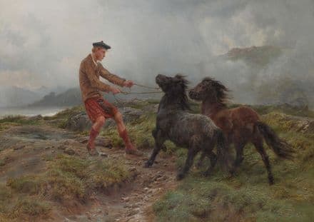 Bonheur, Rosa: A Ghillie and Two Shetland Ponies in a Misty Landscape. Fine Art Print.  (001596)