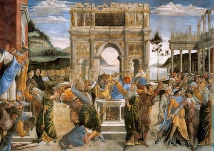 Botticelli, Sandro: The Punishment of Korah and the Stoning of Moses and Aaron.  (001888)