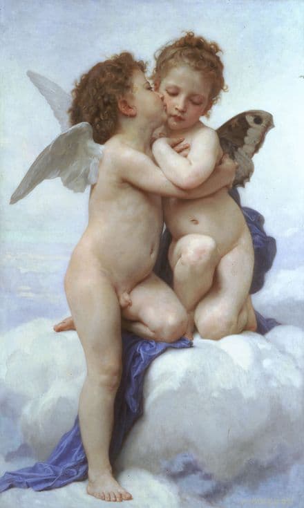 Bouguereau, William Adolphe: The First Kiss/Cupid and Psyche as Children. Fine Art Print.  (001619)