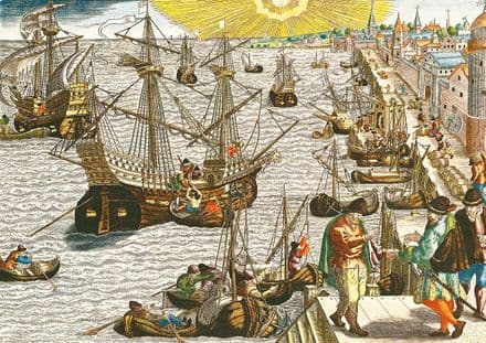 Bry, Theodore de: Departure from Lisbon for Brazil, the East Indies and America.  (003629)