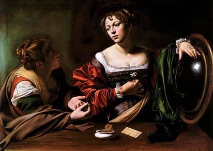 Caravaggio, Michelangelo Merisi da: Martha and Mary Magdalene. Fine Art Print.  (002085)