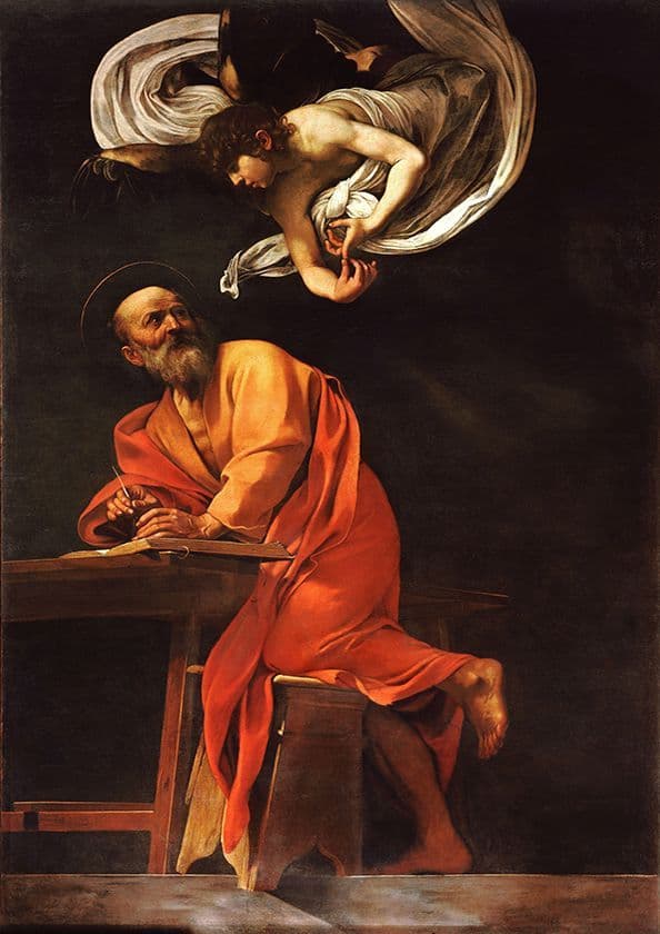 Caravaggio, Michelangelo Merisi da: The Inspiration of Saint Matthew. Fine Art Print.  (002079)
