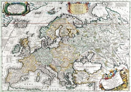 Coronelli, Vincenzo: Map of Europe. Antique/Vintage 17th Century Map. Fine Art Print.  (003885)