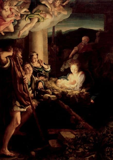 Correggio, Antonio Allegri da: The Holy Night/Nativity Scene. Fine Art Print.  (001971)