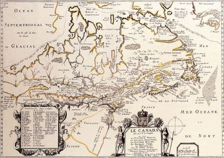 De Champlain, Samuel: Map of Canada. Antique/Vintage 17th Century Map. Fine Art Print.  (003899)