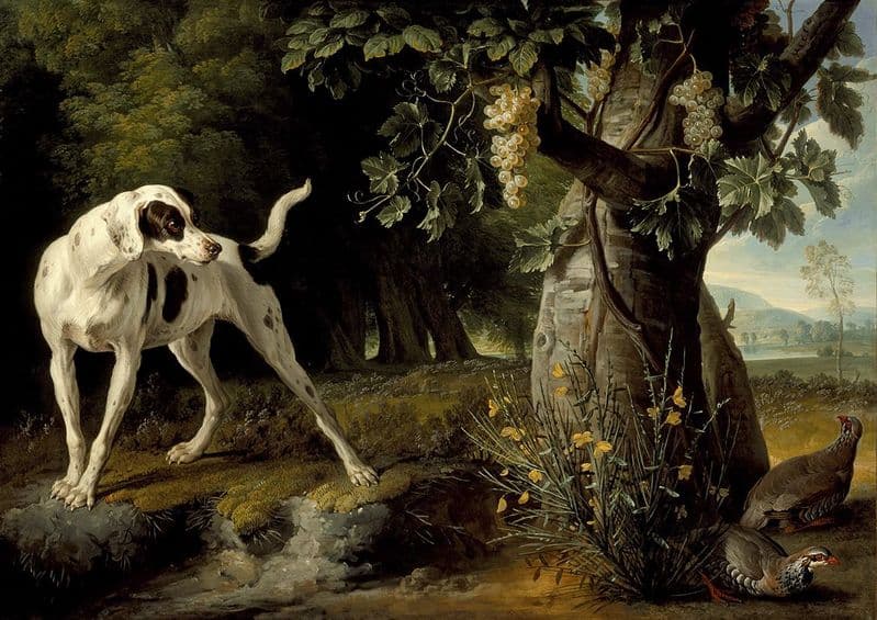 Desportes, Alexandre Francois: Landscape with a Dog and Partridges. Fine Art Print.  (001505)