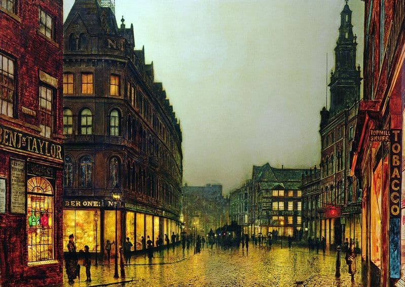 Grimshaw, John Atkinson: Boar Lane, Leeds. Victorian Scene, Fine Art Print.  (003233)