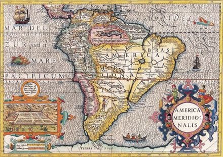 Hondius, Henricus: Map of the Americas. Antique/Vintage 17th Century Map. Fine Art Print.  (003900)