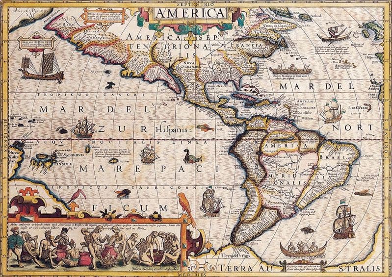 Hondius, Jodocus: Map of the Americas. Antique/Vintage 17th Century Map. Fine Art Print.  (003902)