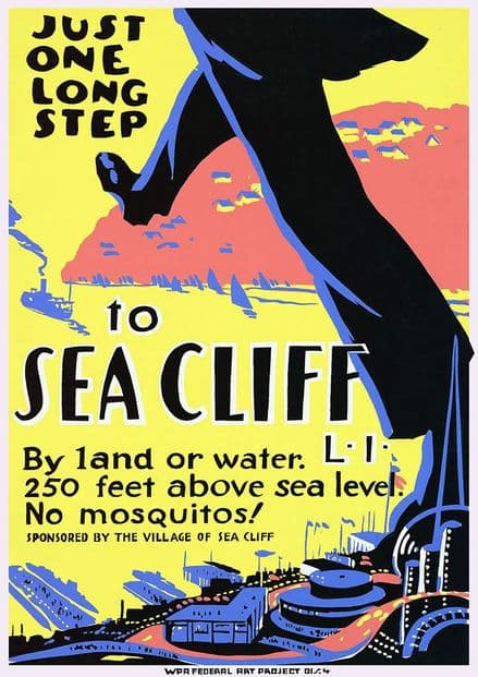 Just One Long Step to Sea Cliff, Long Island, New York. Vintage USA Travel Print.  (002708)