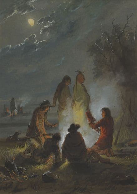 Miller, Alfred Jacob: Camp Fire, Preparing the Evening Meal. Fine Art Print.  (003847)