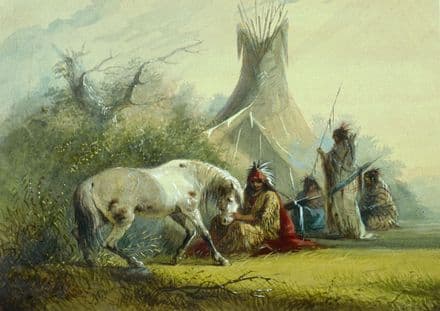 Miller, Alfred Jacob: Shoshone Indian and his Pet Horse. Fine Art Print.  (003839)