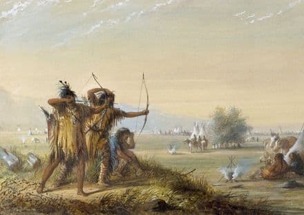 Miller, Alfred Jacob: Snake Indians - Testing Bows. Fine Art Print.  (003858)