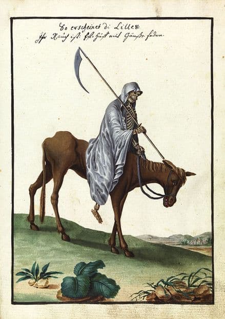 Occult Art Compendium Rarissimum, Folio 21: Illustration of the Grim Reaper on Horseback . (004137)