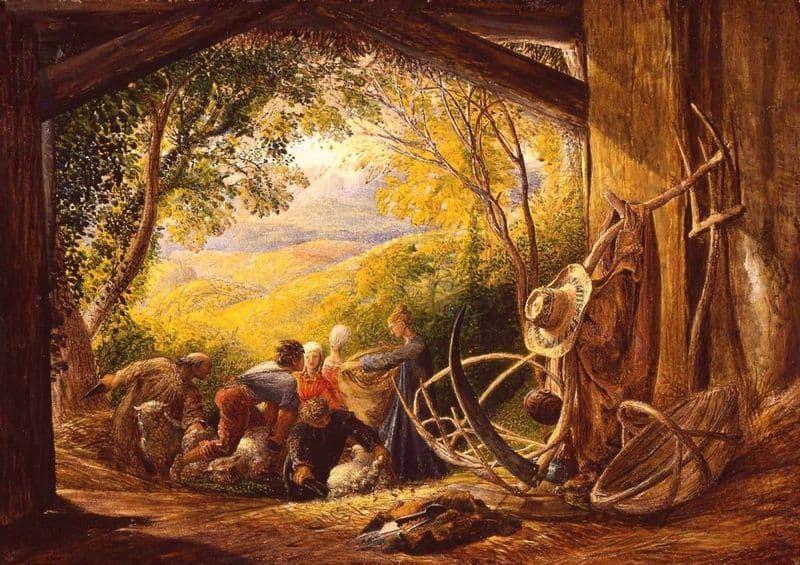 Palmer, Samuel: The Shearers. Landscape/Farming Fine Art Print.