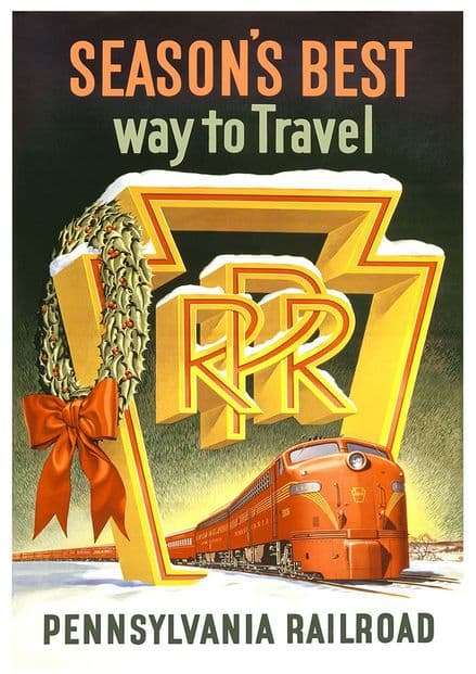 Pennsylvania Railroad: Season's Best Way to Travel. Vintage USA Travel Print.  (002696)