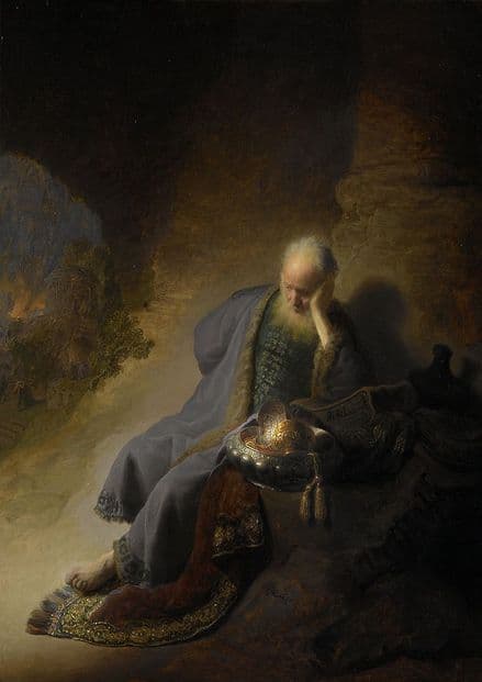 Rembrandt: Jeremiah Lamenting the Destruction of Jerusalem. Fine Art Print.  (004034)