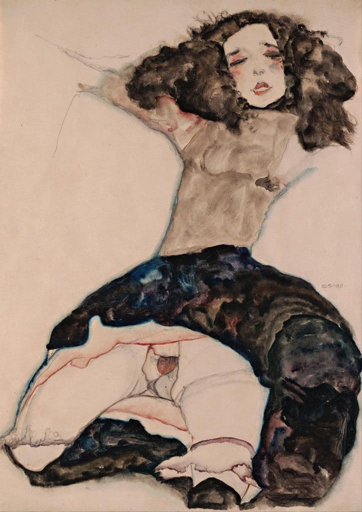Schiele, Egon: Black Haired Girl with Lifted Skirt. Fine Art Print.  (003669)