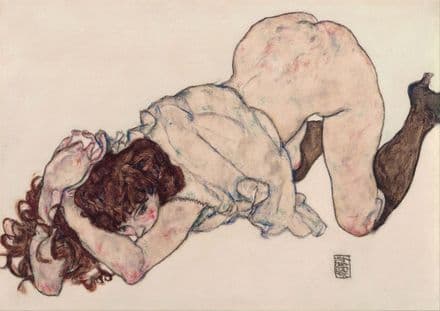Schiele, Egon: Kneeling Girl, Resting on Both Elbows. Fine Art Print.  (003686)