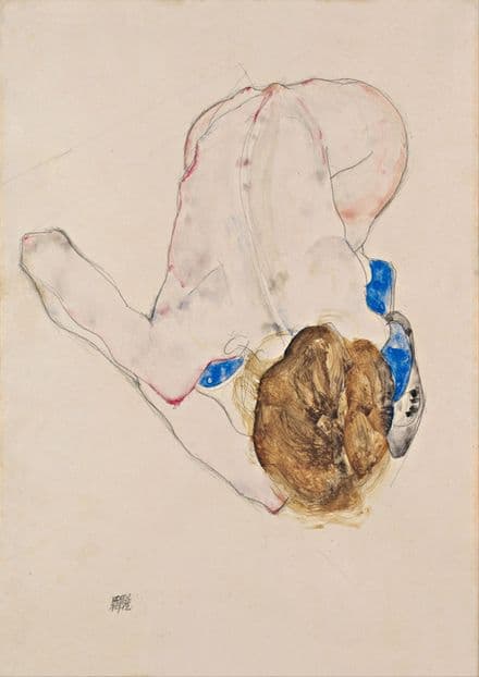 Schiele, Egon: Nude with Blue Stockings, Bending Forward. Fine Art Print.  (003698)
