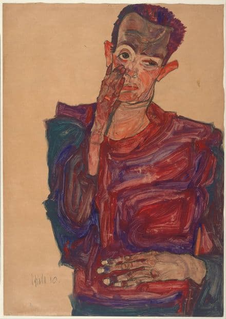 Schiele, Egon: Self-Portrait with Eyelid Pulled Down, 1910. Fine Art Print.  (003715)