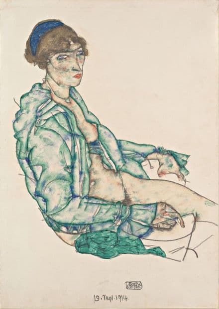 Schiele, Egon: Sitting Semi-Nude with Blue Hairband. Fine Art Print.  (003723)