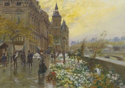 Stein, Georges: The Flower Market (at the Quai de l'Horloge in Paris). Fine Art Print.  (4013)