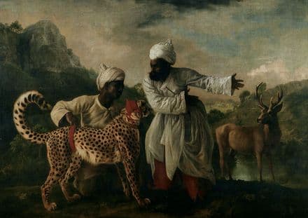Stubbs, George: Gepard (Cheetah), Indian Servants and Deer. Fine Art Print.  (001156)