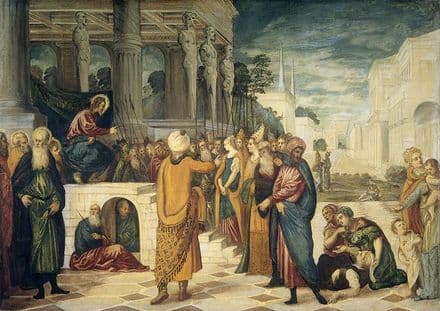 Tintoretto, Jacopo Robusti: Christ and the Adulteress. Fine Art Print.  (001992)