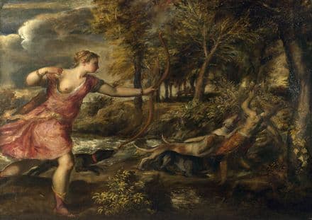 Titian (Tiziano Vecellio): The Death of Actaeon. Mythology Fine Art Print.  (001956)