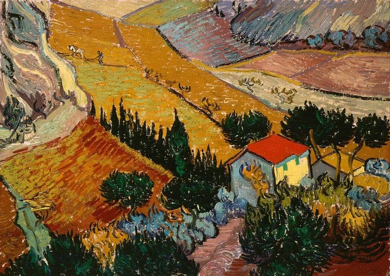 Van Gogh, Vincent: Landscape with House and Ploughman (1889). Fine Art Print.  (001492)