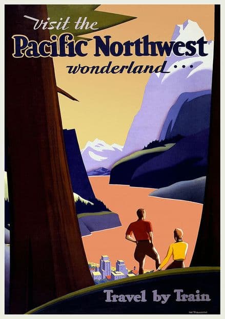 Visit the Pacific Northwest Wonderland... Vintage Travel/Tourism Print.  (002720)