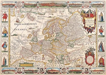 Visscher, Nicolas: Map of Europe. Antique/Vintage 17th Century Map. Fine Art Print.  (003898)