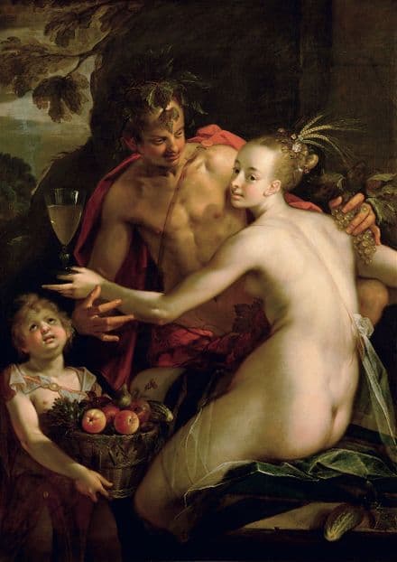 Aachen, Hans von: Bacchus, Ceres and Amor. Fine Art Print/Poster. Sizes: A4/A3/A2/A1 (002048)