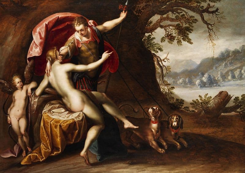 Aachen, Hans von: Venus and Adonis with Hounds. Fine Art Print/Poster. Sizes: A4/A3/A2/A1 (002046)