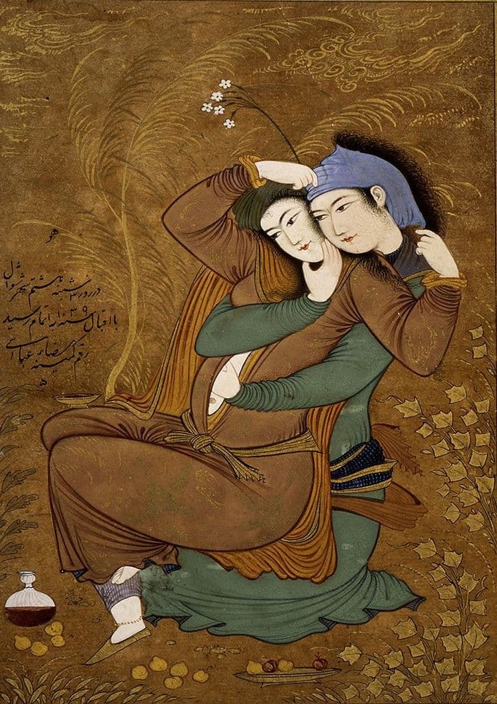 Abassi, Riza: The Lovers (Two Lovers). Persian Fine Art Print/Poster. Sizes: A4/A3/A2/A1 (00226)